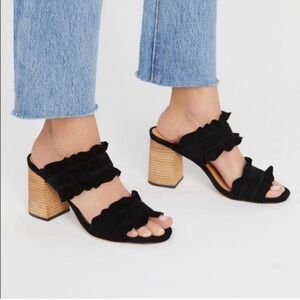 Free People Rosie Ruffle Black Suede Heel Sandals